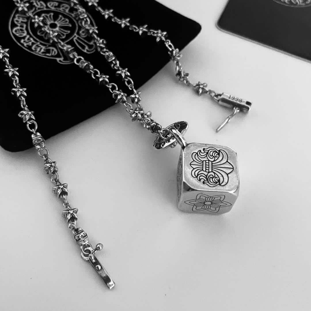 Chrome Hearts Christian Silver Plated Necklace with Logo Pendant